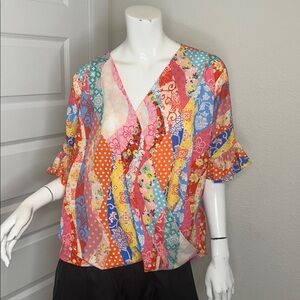 Umgee Multicolor Floral Geometric Oversized Top